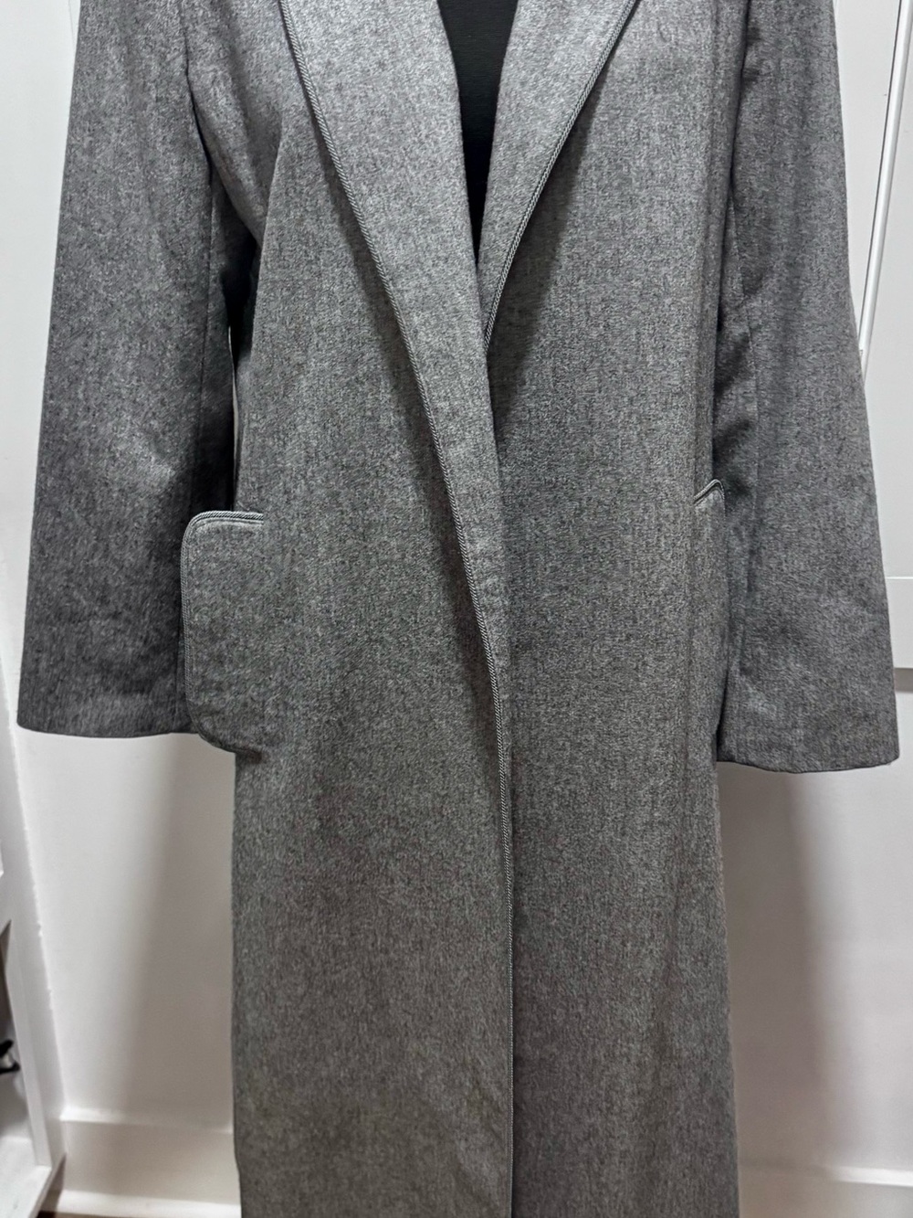 Women's Gray Long Wool-Blend Trench Coat